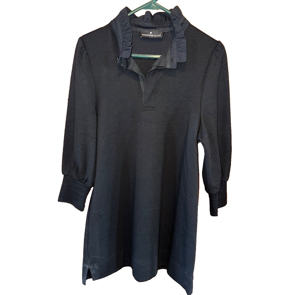 Pomander Place Small Tuckernuck Black Charlotte Terry Shirt Dress Ruffle Collar
